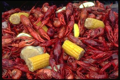Boiled crawfish with corn